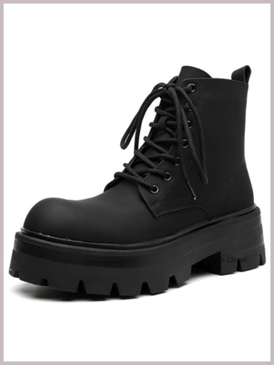 Leather Lace-up Platform Combat Boots Side Zipper Chunky Heel Lug Sole Ankle main image 6